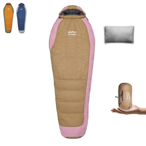 HLITMOUT Down Sleeping Bag with Pillow for Adults and Youth (Pink, Regular)