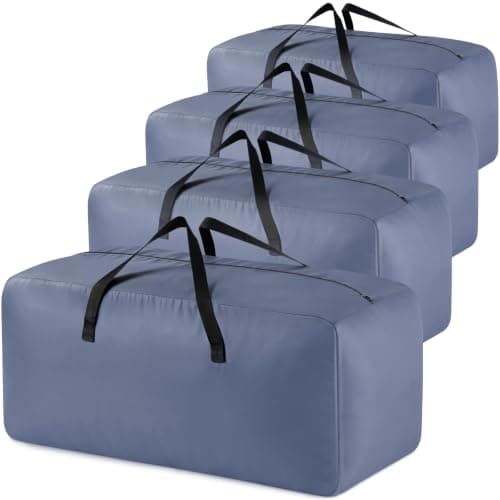 MOONNEST 4 Pack 85L Large Foldable Storage Bags with Zips & Reinforced Handles, Lightweight Clothes Storage Totes for Bedding, Duvets, Blankets, Student Rooms, Moving & Travel, Blue