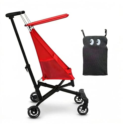 Ultra-Lightweight Travel Stroller, 2.8kg One-Click Fold & Open Compact Pushchair for Airplane, Portable Baby Stroller with Cartoon Pad for Kids 0-4 Years, 4 Colors red