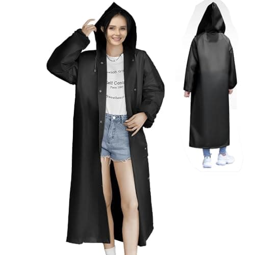 CHGANG Rain Ponchos, EVA Portable Adults Waterproof Ponchos, Reusable raincoat with Hoods for Camping, Hiking Travel, Amusement Parks, Festival (Black)