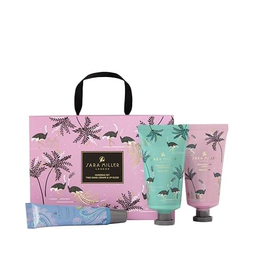 Sara Miller London Hand Cream Moisturiser x2 50ml, Lip Gloss 15ml, Handbag Set, Shea Butter, Floral Fragrance, Beauty Gift For Her, Travel Size, Vegan and Cruelty Friendly