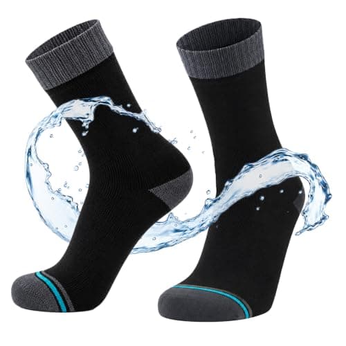 JiaYouLC Unisex Mid Calf Waterproof Socks Stretchy Mens Water Proof Socks for Hiking Cycling Running Sport Jogging Mountain Climbing (UK, Numeric, 6, 8, Regular, Regular, Black)