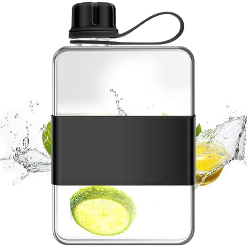 Ghshanog Flat Water Bottle for Purse,500ML Portable Square Water Bottle with Handle,Tritan Slim Water Bottles Leak-Proof Travel Flask Mug for Mountain Climbing, Camping, Parties, School