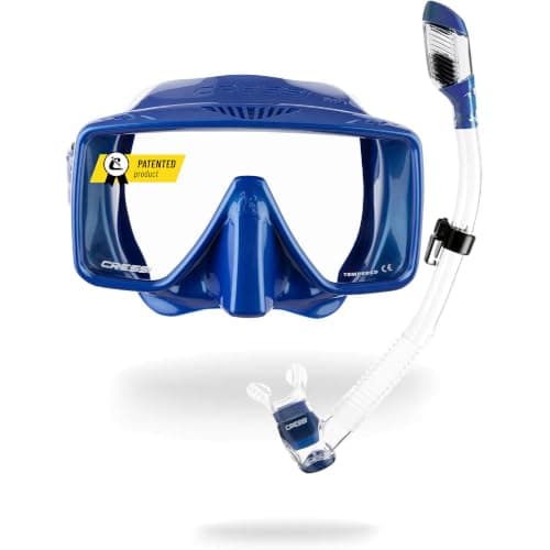 CRESSI since 1946 - SF1 & Dry Combo - Set Frameless Square Mask with Tempered Lens + Dry Snorkel ideal for Freediving and Snorkelling, Blue Metal/Blue Metal, One Size Unisex
