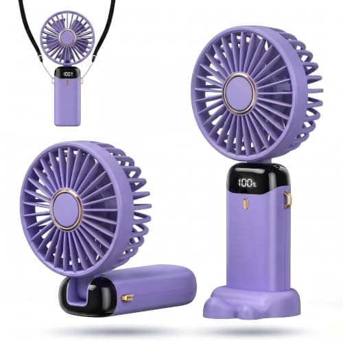 HomlyPro Handheld Fan, 5000mAh Battery-Operated Portable Fan with LED Display, 5 Speeds Strong Airflow & 90° Foldable Design, Small Desk Fans for Home Office Outdoor Travel Essentials (Purple)
