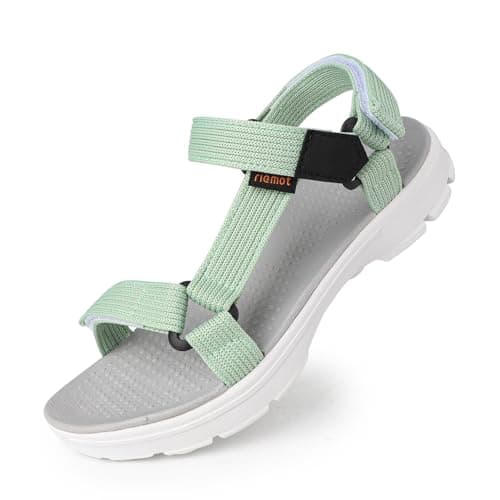riemot Women's Sports and Outdoor Sandals, Comfortable Summer Sandal with Adjustable Straps, Open-Toe Slip-On Flats, Lightweight Casual Beach Shoes for Walking, Hiking, Trekking, Green, UK 6