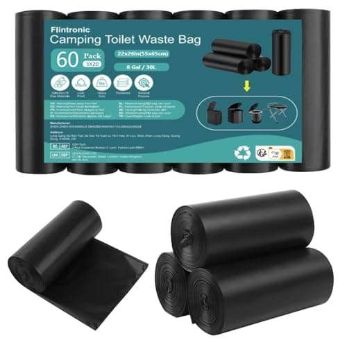 Flintronic Camping Toilet Bags, 60 PCS (3 Roll) Camping Toilet Liner Bags, Portable Toilet Bags, Waterproof Camp Trash Bags for Camping, Hiking, Travel, Kitchen, Home