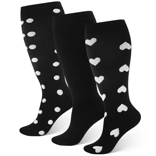 Zuimei 3 Pairs 20-30 mmHg Plus Size Compression Socks for Women Men 3XL