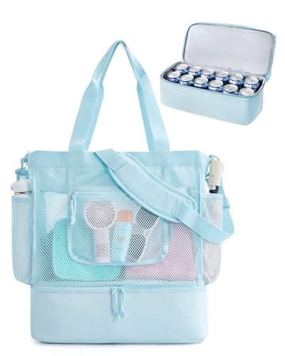 bagsmart Women Beach Bag with Cooler, 40L Mesh Tote Bag Sandproof Foldable Vacation Essential for Pool Travel Swimming Holiday