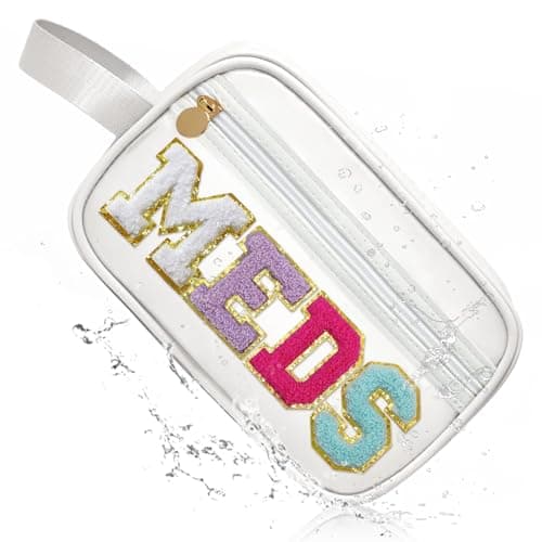 COSHAYSOO Clear MEDS Bag Travel Medicine Zipper Pouch Small Medication Drug Pills Storage Case, Preppy Cute Cruise Air Car Traveling Essentials Accessories Organizer Easter Gift for Women Teen Girls