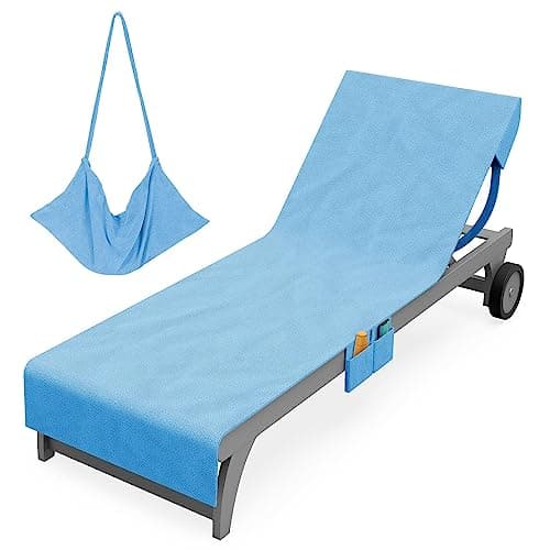 Vinsani Sun Lounger Beach Towel with Pockets, Soft & Quick Dry, Blue