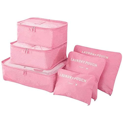 Vicloon Travel Luggage Organizers,Complete Set of Different Packing Cubes Waterproof Travel Storage Bags,Organizers Nylon Suitcases, Pink, Grande