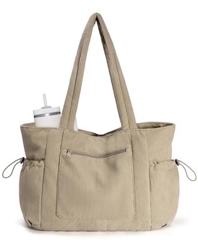ECOHUB Large Corduroy Tote Bag, Work Tote Bag for Women with Zipper