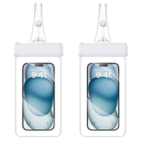 HOMTERN Waterproof Phone Pouch,2 Pack IPX8 Waterproof Phone Case for Swimming,Large Waterproof Cases Fits 7.2" Phones with Case for iPhone 17 16 15 14 Pro Max and Other Cell Phones White