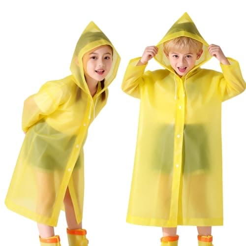 AropaeenGlowry 2pcs Kids Waterproof Rain Poncho with Hood & Sleeves - Reusable EVA Raincoat for Boys Girls, Camping & Travel, Yellow
