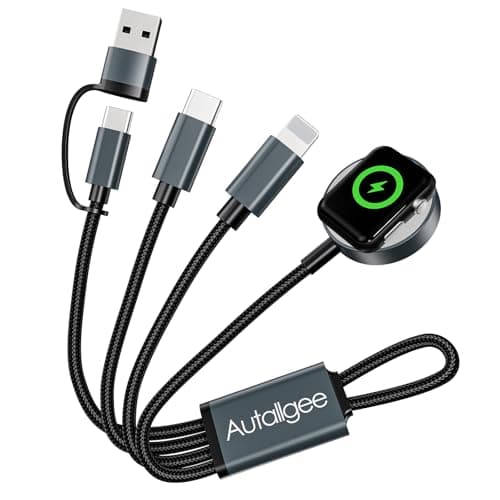 Travel Essentials for Apple Watch Charger,3 in 2 USB C Cable-8inch Black 