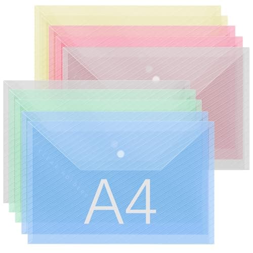 GESDYO 10 Pack A4 Colorful Plastic Folders a4 Plastic Wallet folders A4 Document Folder Wallet Popper Wallets with Button,for School, Home, Office, Travel Supply (5 Colors)