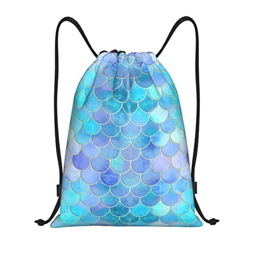 TOPUNY Starfish Coastal Wool printing Drawstring backpack bag, sports and fitness bag, Gold Mermaid Scale, M, Travel Backpacks