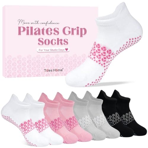 Toes Home Pilates Grip Socks for Women 4-7, Yoga Non Slip Grippy Socks