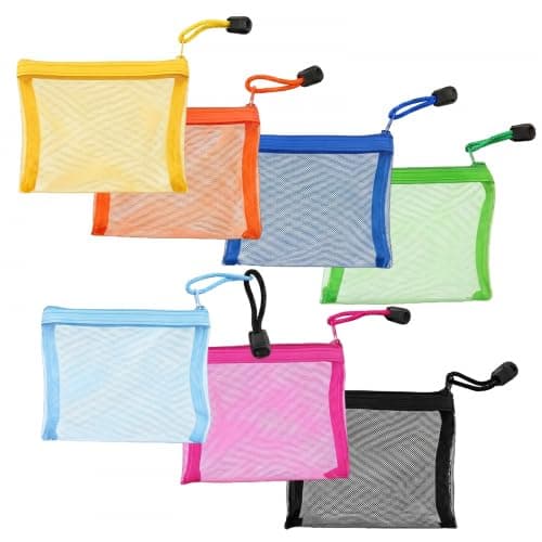 7 Pcs Small Mesh Zip Pouch Set, See-Through Cosmetic Bag for Handbag, Travel Toiletry Organizer, Lightweight Coin Purse and Daily Accessories Storage Bags