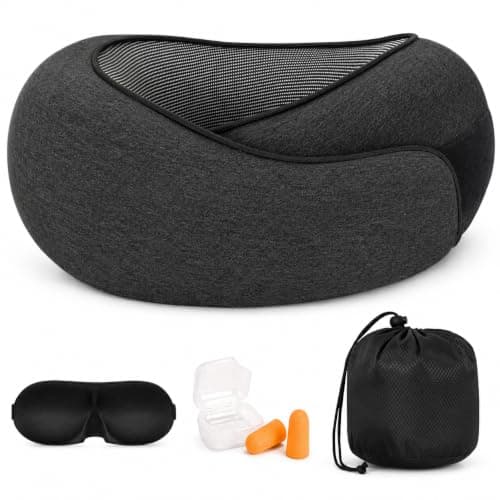 Purecas Memory Foam Travel Neck Pillow, 360° Support with Eye Mask&Earplugs