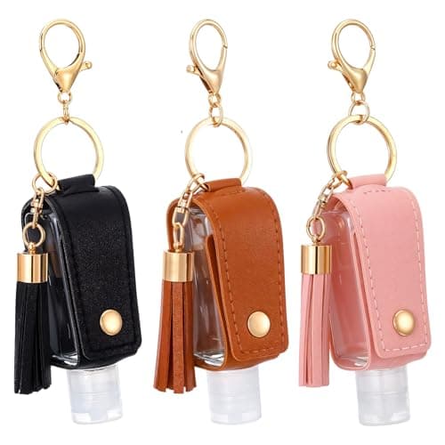 guduling 3 Pcs Hand Sanitiser Keyring,30 ml Hand Sanitiser with Clip, with Clip – Refillable Mini Hands Sanitizer Keychain for Travel, Lotion, Liquid Soap or Shampoo (Black, Pink, Brown)