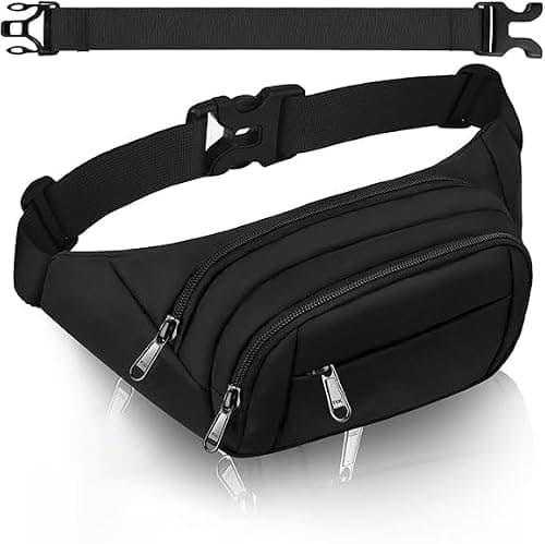 SUPHOSMT 4 Pockets BumBags with 35cm Extended Belt Large Capacity Black