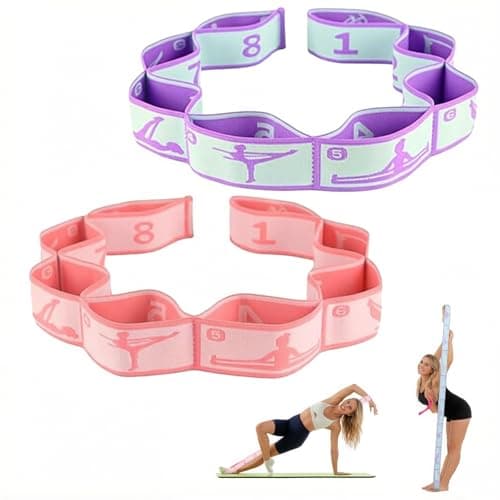2 Pack Resistance Bands for Stretching, Yoga Stretch Bands with 8 Adjustable Loops, Exercise Stretch Bands for Yoga Pilates Gymnastics Physical Therapy, Flexibility Bands for Women Beginners