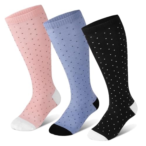 KKuSoxyy 3 Pairs Plus Size Compression Socks for Women Men 15-20mmHg Black Blue Pink 3XL
