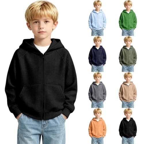 Teen Boys Back To School Jacket Kids Full Zip Hoodies Sweatshirt Coat Black