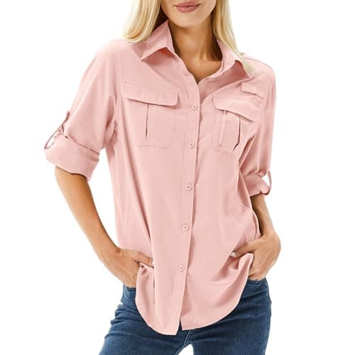 Winebox Women's UPF 50 Shirts Long Sleeve Sun Protection UV Quick Dry Casual Outdoor Safari Walking Fishing Hiking Travel Shirts(Pink-s)