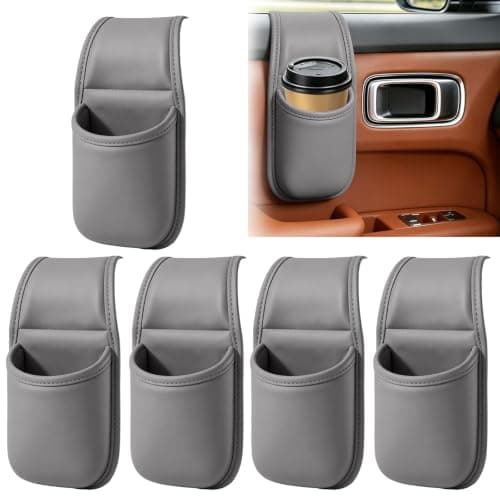 5 Pack Car Door Storage Pocket Leather Seat Side Organiser,Grey
