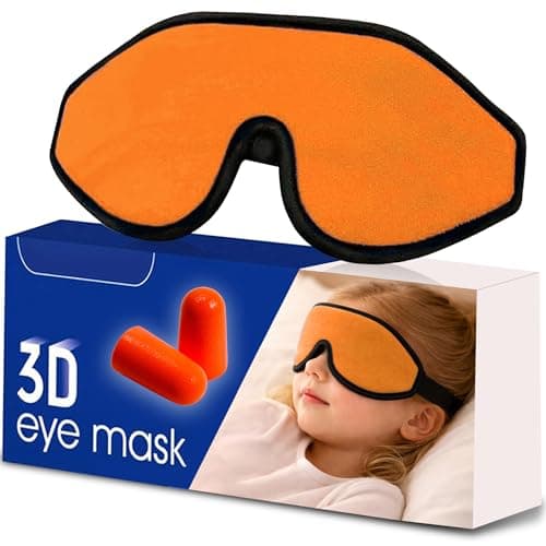 3D Sleep Mask for Kids, Light Block Sleeping Blindfold Memory Foam Contoured Eye Mask for Sleep, Adjustable Strap Eye Cover and Travel Sleep Mask for Boys Girls (Orange)