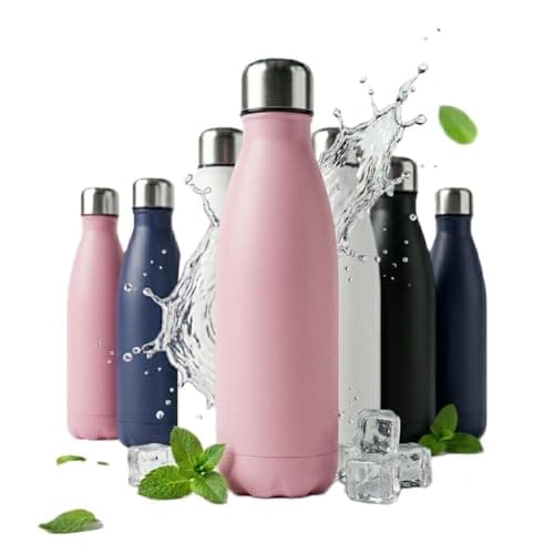 A2Z Stainless Steel Water Bottle 500ml Vacuum Insulated Flask Double Wall Leakproof Reusable Drinks Bottle for Hot & Cold Drinks Gym Travel 27x7cm 0.36kg Black Navy Pink Beige