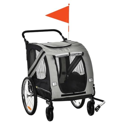 PawHut Dog Bike Trailer 2 in 1 for Medium Dogs 134L x 60W x 101H cm Grey