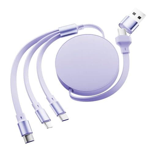 Diyuna Fast USB Multi Charger Cable, 120W 3 in 1 Multi Charging Cable with USB A/C, Charging Cable for Multiple Devices, Retractable Charger Cable Compatible for Phone, Pad, Laptop, Galaxy (Purple)