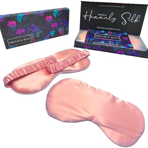 Millie & Boo Silk Sleep Mask - 100% Pure Organic Mulberry 19 Momme Silk Eye Mask for Sleeping |Comfortable Eye Mask with Elastic Band for Women & Men - Gift Box Included (Light Pink)