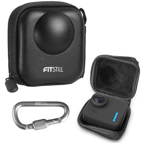 FiTSTILL Black PU Mini Carrying Case for Go Pro Hero 13 Black,Hard Shell Travel Storage Case for Hero 12/11/10/9/8/7/(2018)/6/5 DJI Osmo Action,AKASO and More (for Go Pro Max)
