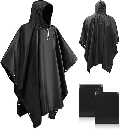 Czyan 2 Pack Rain Ponchos for Adults Reusable,Thickened Portable EVA Waterproof Raincoats Survival Emergency Lightweight Duty Rain Coat with Drawstring Hood for Hiking Camping Fishing & Travel - Black