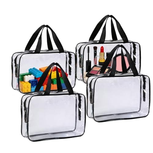 Large Clear Travel Toiletries Bag, 4 Pcs Clear Toiletry Bag with Handles, Thickened PVC Waterproof Makeup Bags with Zippers Travel Wash Bags for Travelling and Holiday Women Men