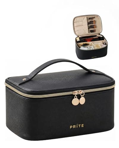 Prite Makeup Bag Toiletry Case for Women with Brush Holder, Black, Standard