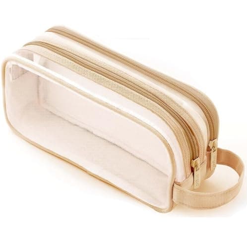 Deyaah Large Clear Mesh Pencil Case Pouch, 2 Compartment Pen Bag Multifunction Pencil Pouch Transparent Makeup Bag for Teen Student College Business Travel Office Adult (Brown)