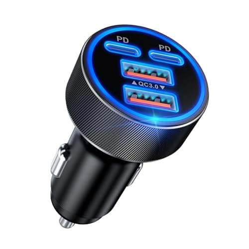 90W Car Charger Adapter,4-Port PD/QC Fast Charging Cigarette Lighter 12V USB Socket,Dual 45W USB-C/A Car Phone Charger for iPhone 17/16/15/14,Galaxy S25/S24/S23,iPad,Tablets