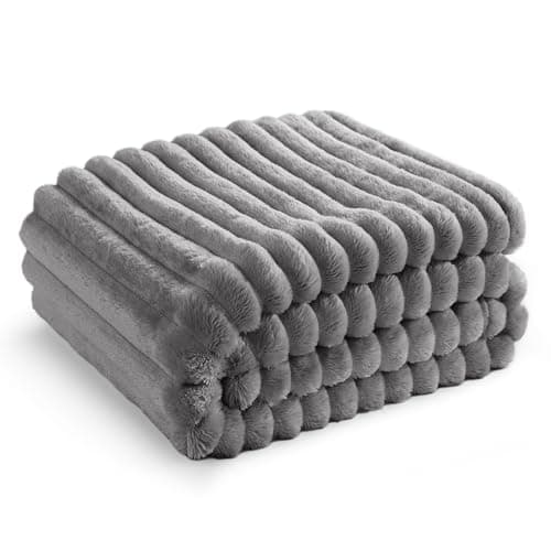 Bedsure Fleece Throw Blanket for Sofa - Fluffy, Light Grey, 130x170 cm
