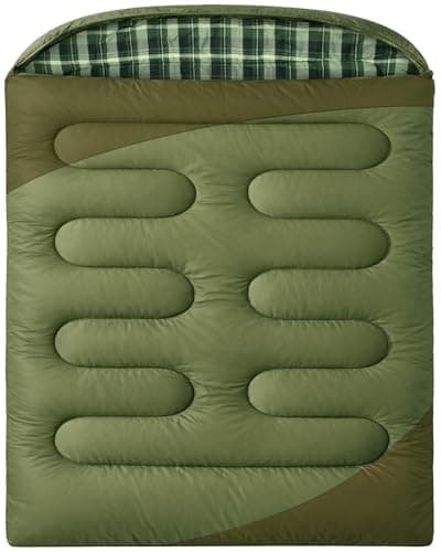WERTYCITY Flannel Double Sleeping Bag with Draft Tube for 2 Person Camping