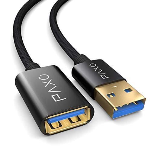 PAXO USB extension 0.5m, 10 Gbit/s (1.25 GByte/s), USB 3.2 Gen2 (3.0, 3.1), USB extension cable, A plug to A socket, black, fabric jacket