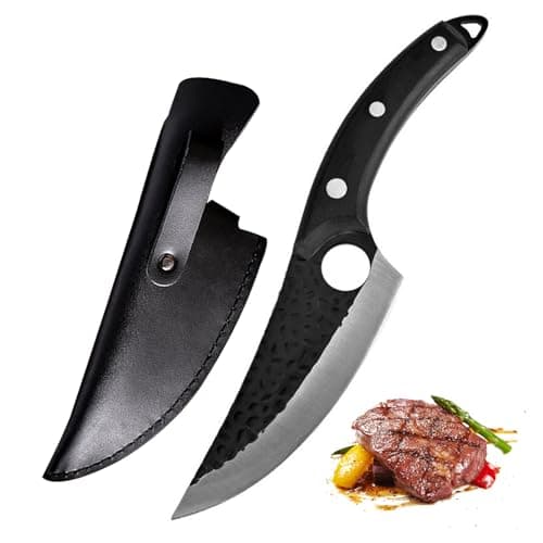 Fubinaty Japanese Chef's Knife Handmade Forged Kitchen Knives 6'' High Carbon Steel Full Tang Cooking Knife with Leather Sheath and Wooden Handle