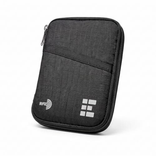 Zero Grid Passport Holder & Travel Wallet with RFID Blocking - Premium Document Organizer Case for Men and Women - Holds Passports, Cards, Tickets, ID, Cash - Compact Zippered Wallet - Midnight
