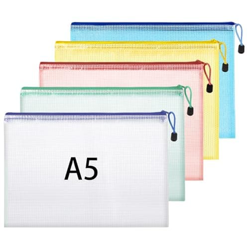 A5 Plastic Wallets, 5 Pack Zip Lock Bags Mesh Document Wallet File Folders