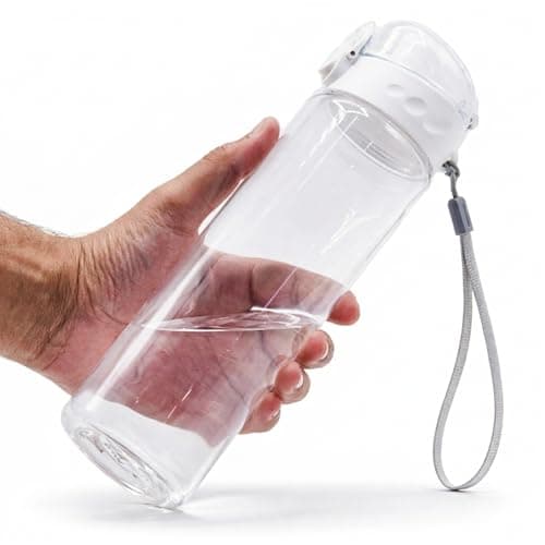 GearTek Clear Plastic Water Bottle | No Markings Sports Water Bottle | Leak Proof Re-Usable Flip Top Plastic Drinks Bottles for Exams, Outdoors, Gym, Cycling and Schools (Clear-Chug700ml)